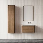 30" Walnut Wall Mount Single Sink Bathroom Vanity with Matte White Solid surface Countertop Fairview