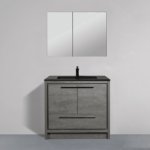 36" Cement Freestanding Bathroom Vanity with Black quartz engineered countertop