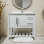 36" White Freestanding Single Sink Bathroom Vanity with Calcutta Quartz Countertop Fiory
