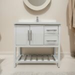 36" White Freestanding Single Sink Bathroom Vanity with Snow White Quartz Countertop Fiory