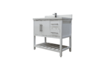 36" White Freestanding Single Sink Bathroom Vanity with Calcutta Quartz Countertop Fiory – Image 3