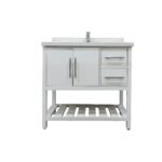 36" White Freestanding Single Sink Bathroom Vanity with Calcutta Quartz Countertop Fiory – Image 2