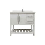 36" White Freestanding Single Sink Bathroom Vanity with Snow White Quartz Countertop Fiory - Image 2