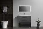 36" Black Rough Oak Freestanding Bathroom Vanity with White Polymarble Countertop – Image 2