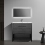 36" Black Rough Oak Freestanding Bathroom Vanity with White Polymarble Countertop
