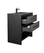 36" Black Rough Oak Freestanding Bathroom Vanity with Black Engineered Quartz Countertop – Image 6