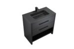 36" Black Rough Oak Freestanding Bathroom Vanity with Black Engineered Quartz Countertop – Image 4