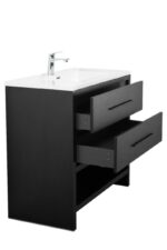 36" Black Rough Oak Freestanding Bathroom Vanity with White Polymarble Countertop – Image 6