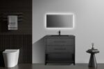 36" Black Rough Oak Freestanding Bathroom Vanity with Black Engineered Quartz Countertop – Image 2