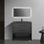 36" Black Rough Oak Freestanding Bathroom Vanity with Black Engineered Quartz Countertop