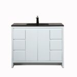 40" Glossy White Freestanding Bathroom Vanity with Black Engineered Quartz Countertop – Image 2