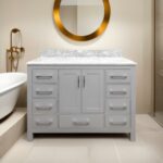 48" Grey Freestanding Single Sink Bathroom Vanity with Calcutta Quartz Countertop Mella