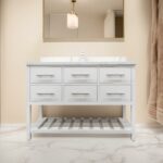 48" White Freestanding Single Sink Bathroom Vanity with Calcutta Quartz Countertop Fiory