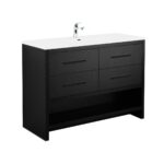 48" Black Rough Oak Freestanding Bathroom Vanity with White Polymarble Countertop – Image 2