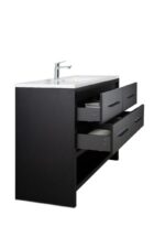 48" Black Rough Oak Freestanding Bathroom Vanity with White Polymarble Countertop – Image 6