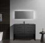 48" Black Rough Oak Freestanding Bathroom Vanity with Black Engineered Quartz Countertop