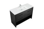 48" Black Rough Oak Freestanding Bathroom Vanity with White Polymarble Countertop – Image 4