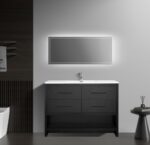 48" Black Rough Oak Freestanding Bathroom Vanity with White Polymarble Countertop