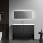 48" Black Rough Oak Freestanding Bathroom Vanity with White Polymarble Countertop
