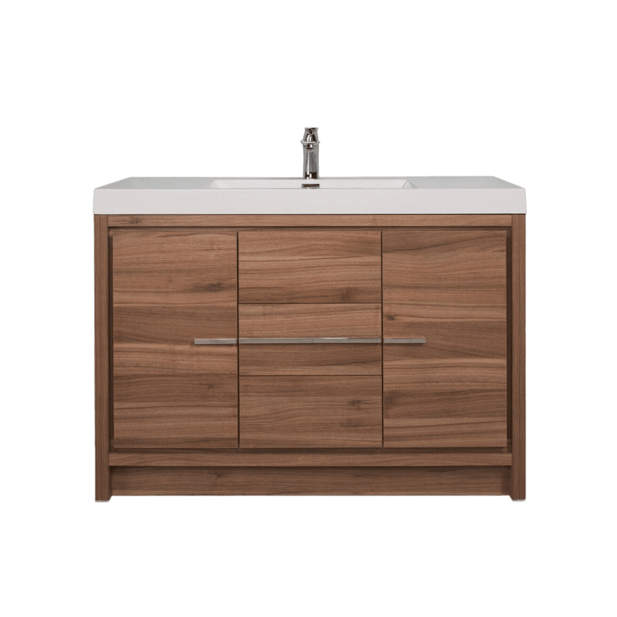 48" Walnut Freestanding Bathroom Vanity with White Polymarble Countertop – Image 3