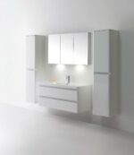 48" Glossy White Wall Mount Bathroom Vanity with White Polymarble Countertop