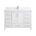 48" White Freestanding Single Sink Bathroom Vanity with Calcutta Quartz Countertop - Image 2