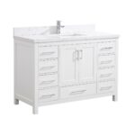 48" White Freestanding Single Sink Bathroom Vanity with Calcutta Quartz Countertop - Image 3