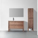 48" Natural Walnut Freestanding Single Sink Bathroom Vanity with White Solid surface Countertop Vista - Image 3