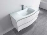 48" White Wall Mount Single Sink Bathroom Vanity with White Glass Countertop Wave - Image 2