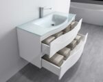 48" White Wall Mount Single Sink Bathroom Vanity with White Glass Countertop Wave - Image 3