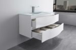 48" White Wall Mount Single Sink Bathroom Vanity with White Glass Countertop Wave - Image 4
