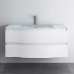 48" White Wall Mount Single Sink Bathroom Vanity with White Glass Countertop Wave