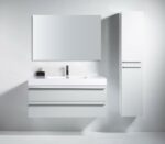 48" White Wall Mount Single Sink Bathroom Vanity with White Polymarble Countertop Sofia