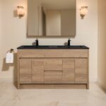60" Rough Oak Freestanding Double Sink Bathroom Vanity with Black Engineered Quartz Countertop