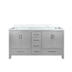 60" Light Grey Freestanding Double Sink Bathroom Vanity with Carrera Marble Countertop – Image 2