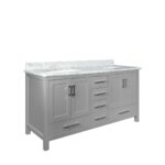 60" Light Grey Freestanding Double Sink Bathroom Vanity with Carrera Marble Countertop – Image 3