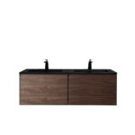 60" Walnut Wall Mount Double Sink Bathroom Vanity with Black Engineered Quartz Countertop - Image 2