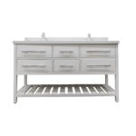 60" White Freestanding Double Sink Bathroom Vanity with White Quartz Countertop Fiory - Image 2
