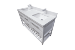 60" White Freestanding Double Sink Bathroom Vanity with White Quartz Countertop Fiory - Image 5