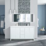 60" Glossy White Freestanding Double Sink Bathroom Vanity with White Polymarble Countertop