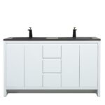 60" Glossy White Freestanding Double Sink Bathroom Vanity with Black Engineered Quartz Countertop - Image 2