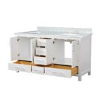 60" White Freestanding Double Sink Bathroom Vanity with Carrera Marble Countertop – Image 5