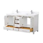 60" White Freestanding Double Sink Bathroom Vanity with White Quartz Countertop - Image 5
