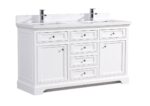 60" White Freestanding Double Sink Bathroom Vanity with Calcutta Quartz Countertop - Image 4