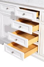 60" White Freestanding Double Sink Bathroom Vanity with Calcutta Quartz Countertop - Image 8