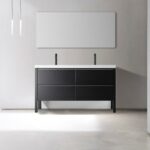 60" Black Freestanding Double Sink Bathroom Vanity with White Quartz Countertop