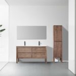 60" Natural Walnut Freestanding Double Sink Bathroom Vanity with White Solid Surface Countertop Vista