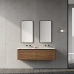 60" Walnut Wall Mount Double Sink Bathroom Vanity with Matte White Solid Surface Countertop Fairview