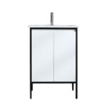 24" White & Black Frame Freestanding Single Sink Bathroom Vanity with White Ceramic Countertop – Image 2