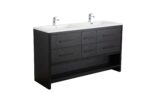 72" Black Rough Oak Freestanding Double Sink Bathroom Vanity with White Polymarble Countertop – Image 3